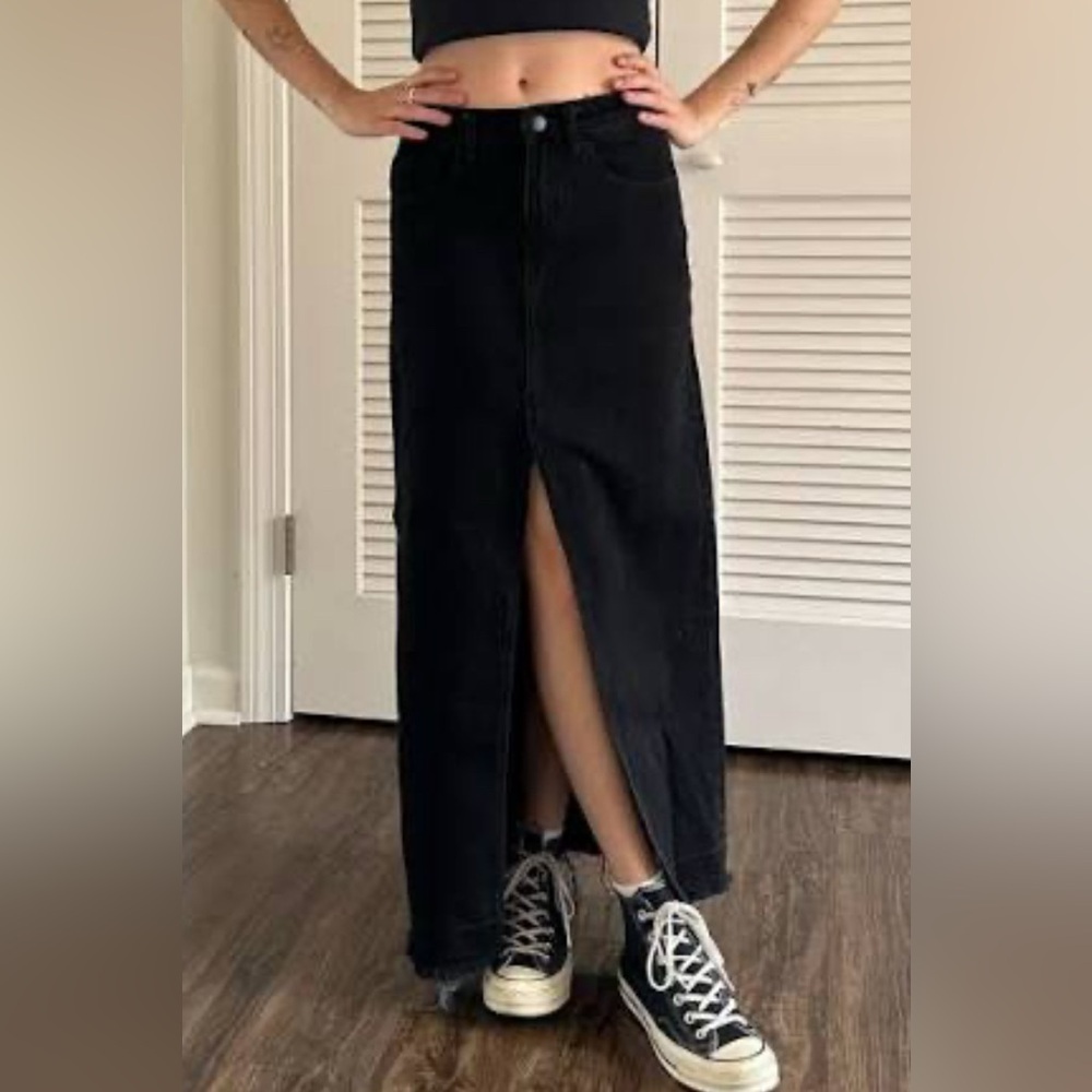 BDG Mandi denim maxi slit skirt black size small